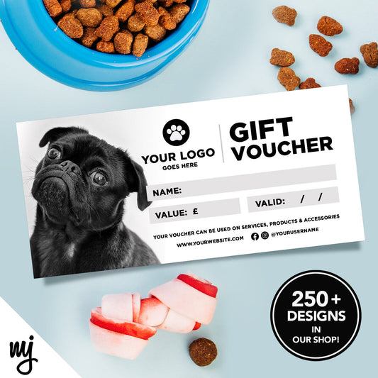 Custom Printed Business Gift Vouchers | Dog Walking Sitter Pet Shop Pug Puppy 06