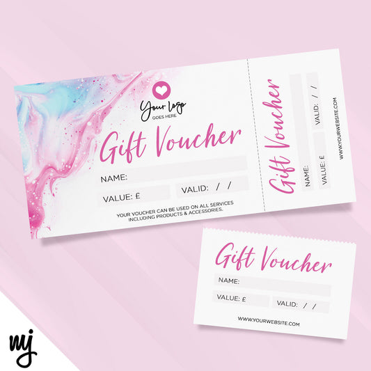 Custom Printed Gift Vouchers | Perforated | Pink Blue Wax Feminine Abstract