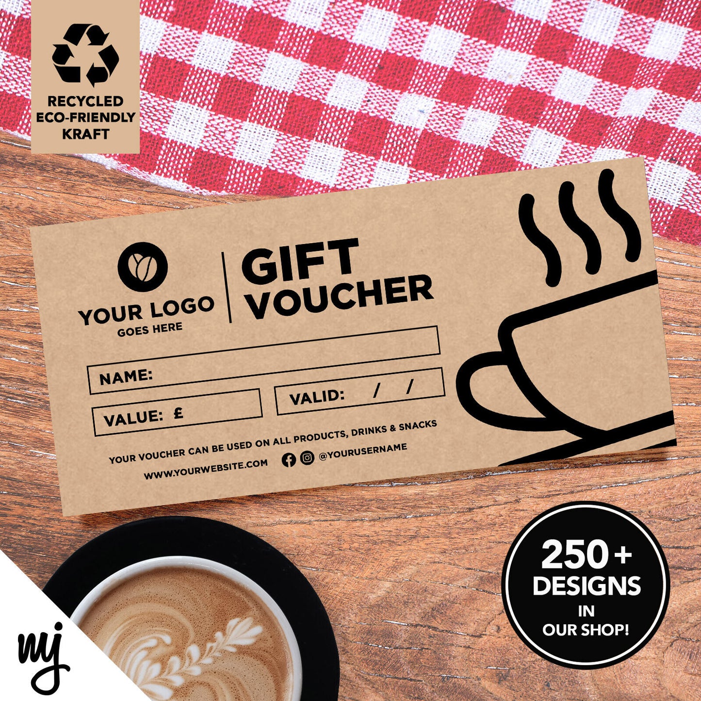 Custom Recyclable Kraft Gift Vouchers | Coffee Cafe Restaurant Business 02