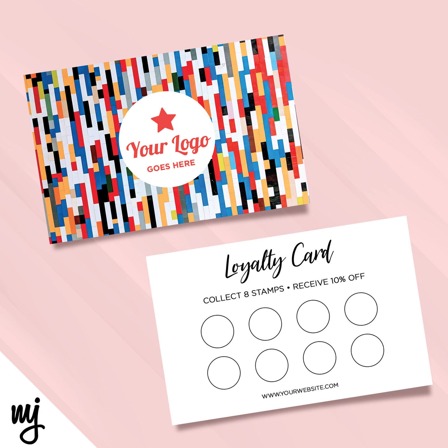 Custom Loyalty Card Printing | Colourful Blocks Colour Pattern Red