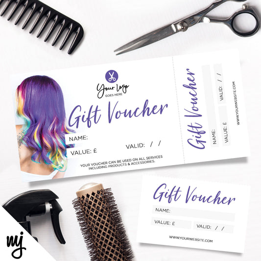 CUSTOM PRINTED GIFT VOUCHERS | PERFORATED | SALON HAIR HAIRDRESSER PURPLE 11