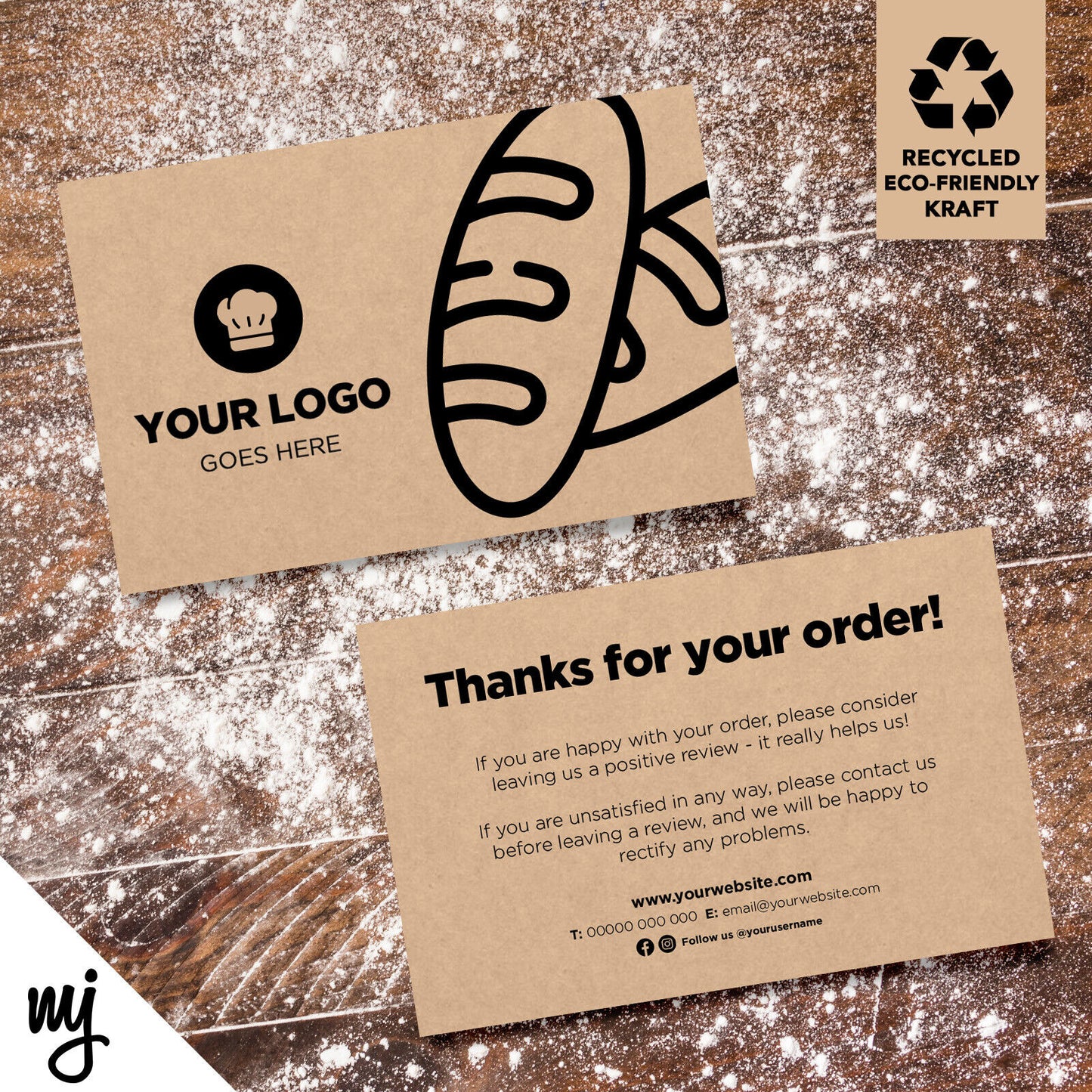 Kraft Thank You Cards Eco Recyclable | Bakery Cake Bread Shop Food Cafe 02