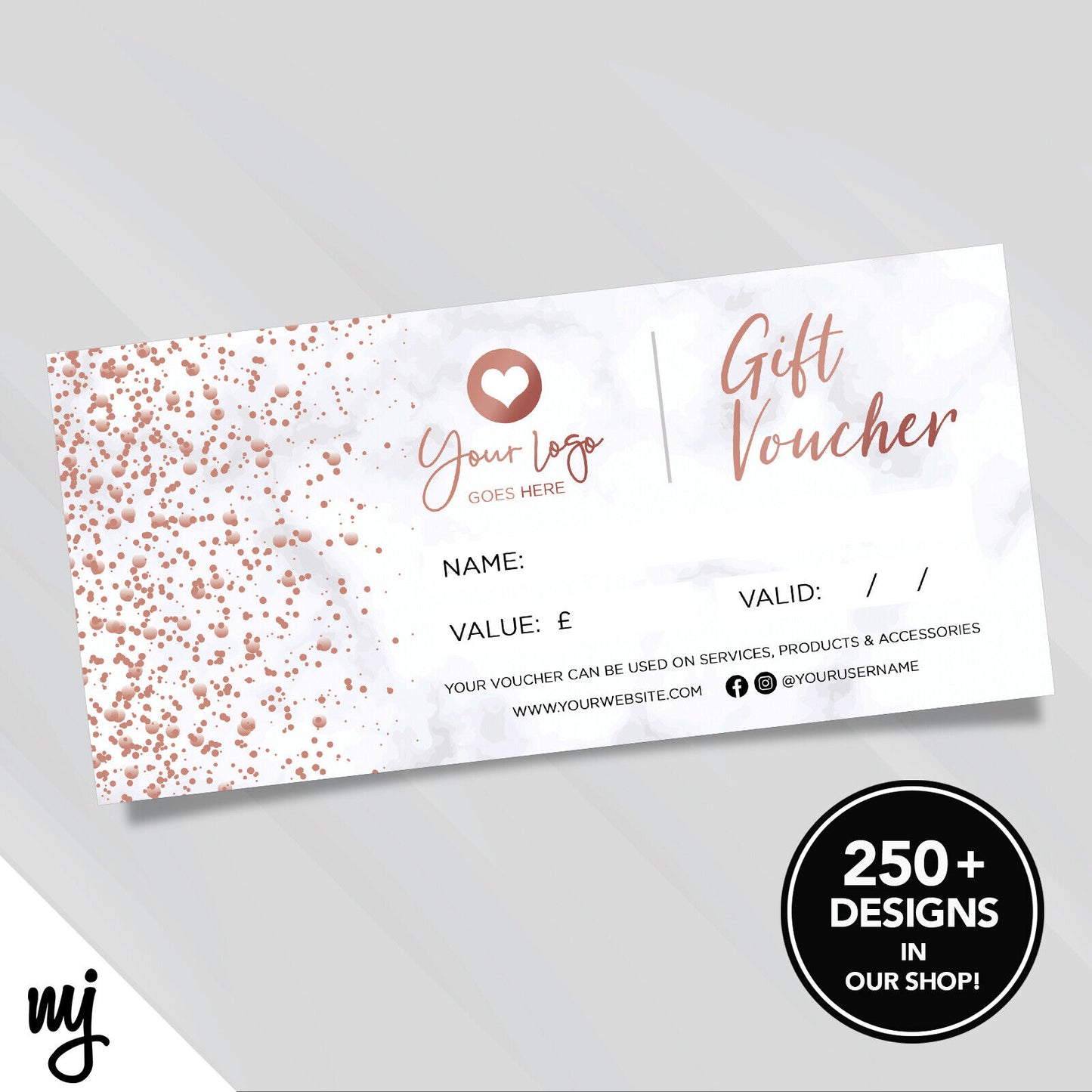 Custom Printed Business Gift Vouchers | Marble Rose Gold Generic Modern