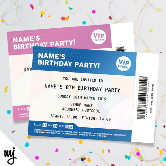 Personalised Vip Ticket Style Birthday Party Invitations For Boys/girls