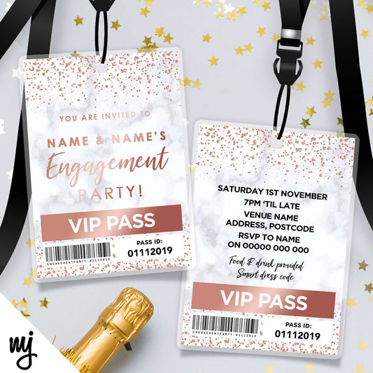 Engagement Vip Passes & Lanyards | Marble Rose Gold Glitter