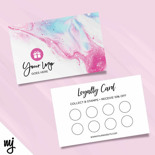 Custom Loyalty Card Printing | Pink Blue Wax Paint Feminine Abstract Design 01