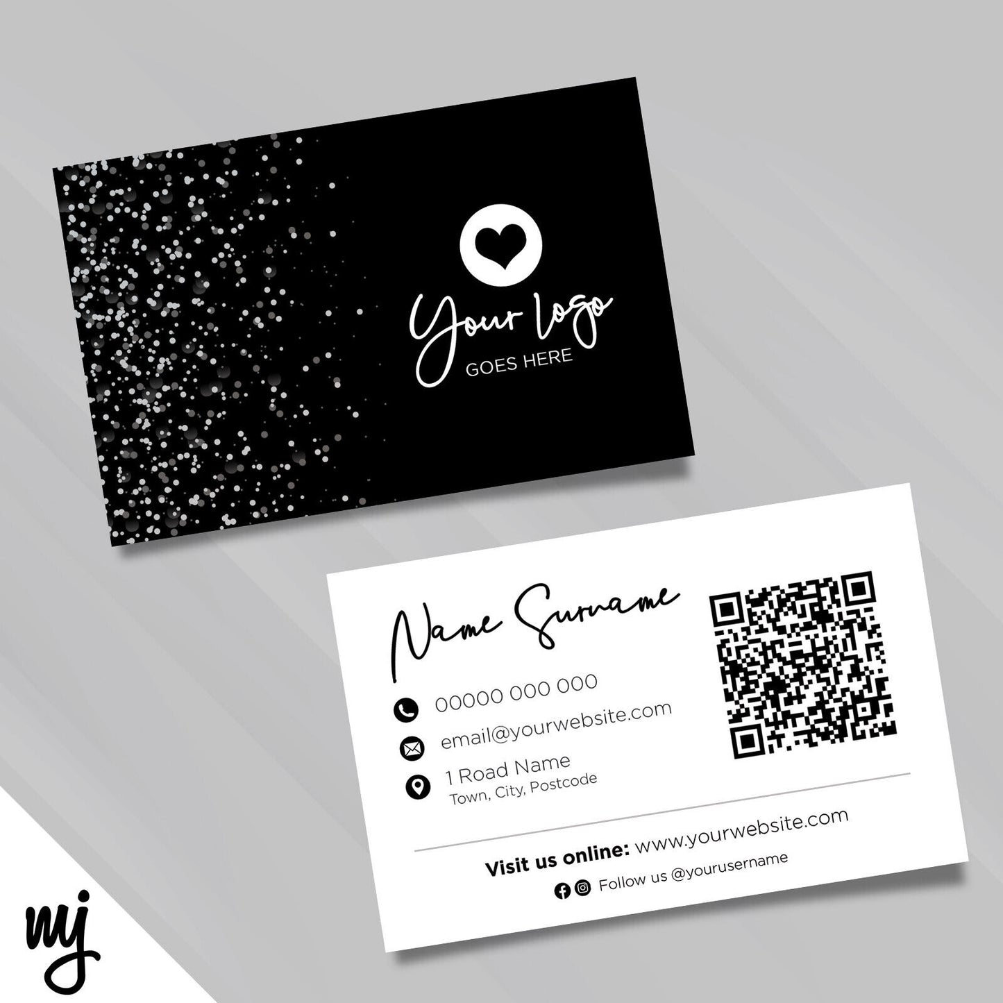 Custom Business Card Printing | Black White Glitter Style Modern Design