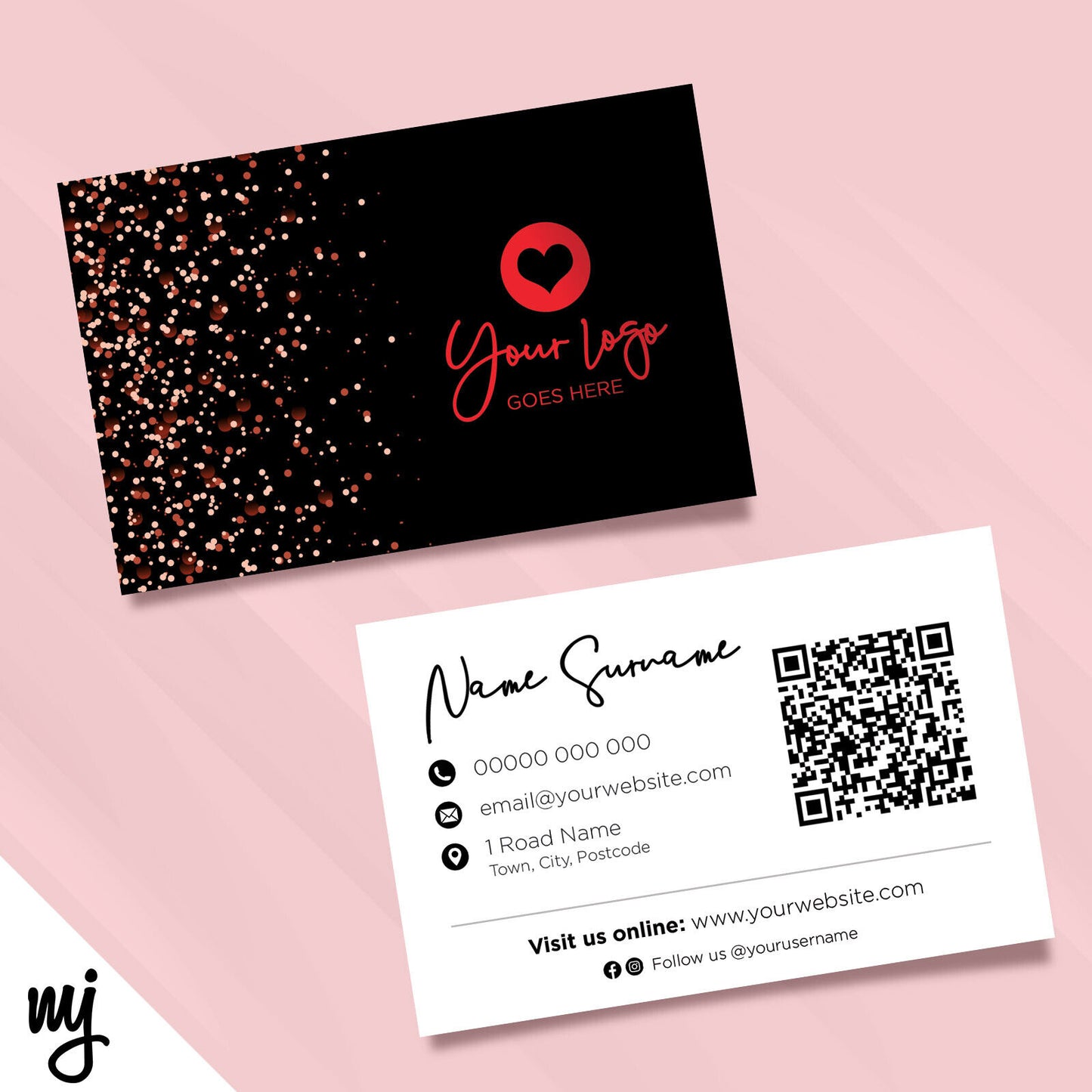 Custom Business Card Printing | Black Red Glitter Style Modern Design