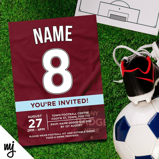 Personalised Maroon Football Shirt Style Party Invitations | Any Colours!