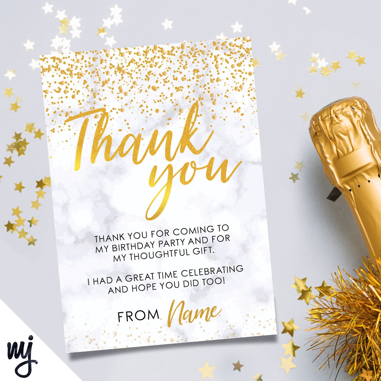 Personalised Party Thank You Cards | Marble Gold Glitter Style | Any Message!