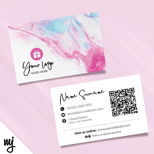 Custom Business Card Printing | Pink Blue Wax Paint Feminine Abstract Design