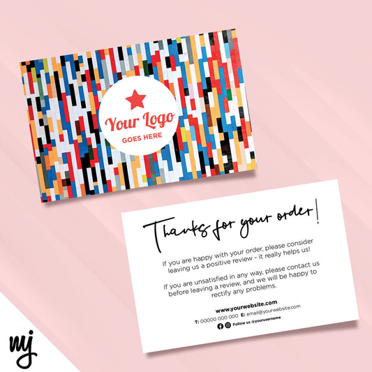 Custom Printed Ebay/etsy Thank You Cards | Colourful Blocks Colour Pattern Red