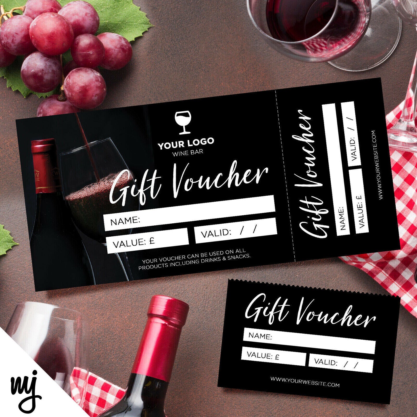 Custom Printed Gift Vouchers | Perforated | Wine Bar Restaurant Posh Food Drink