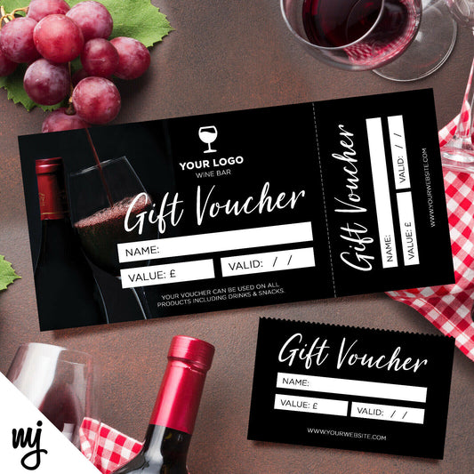 Custom Printed Gift Vouchers | Perforated | Wine Bar Restaurant Posh Food Drink