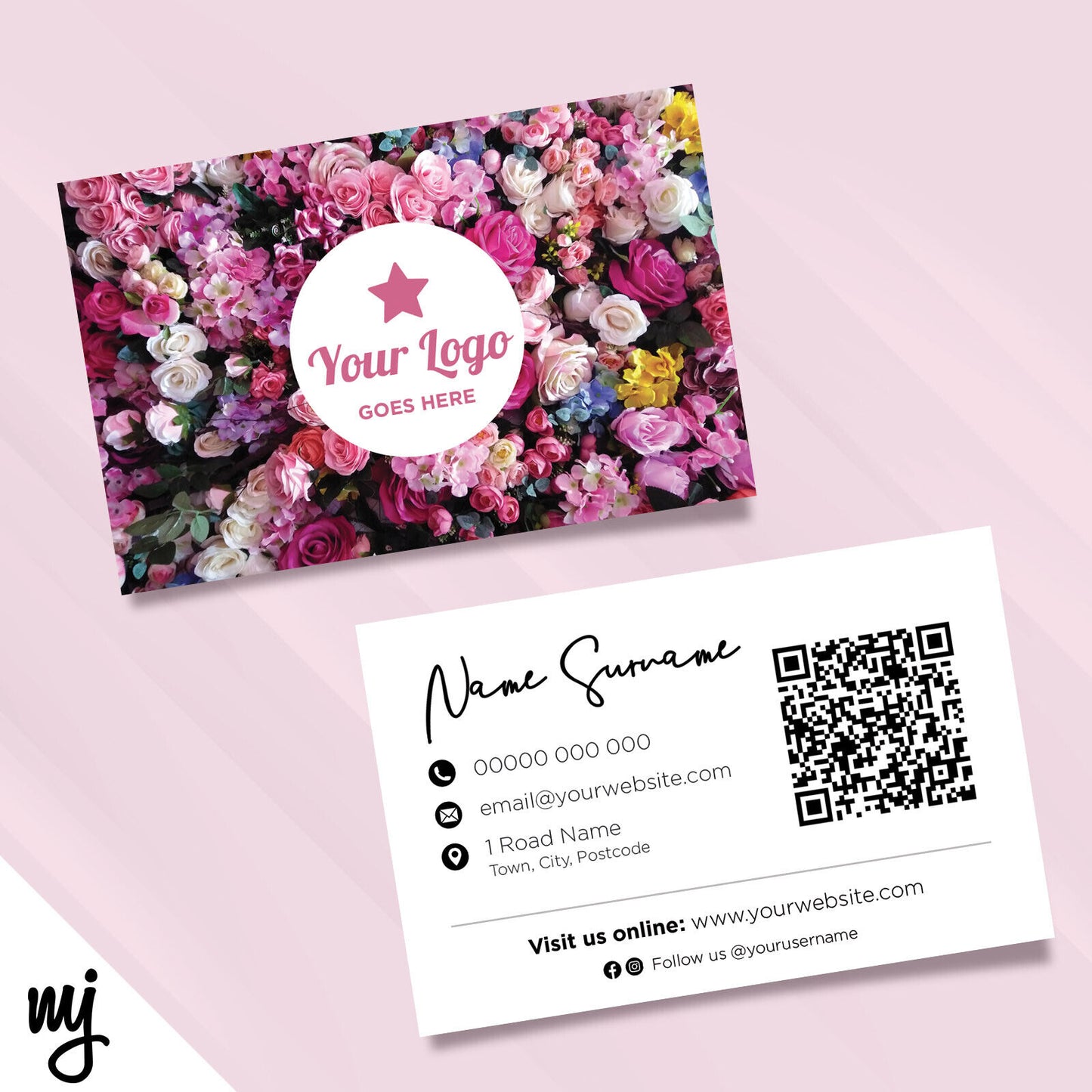 Custom Business Card Printing | Floral Flowers Pink Purple Bright