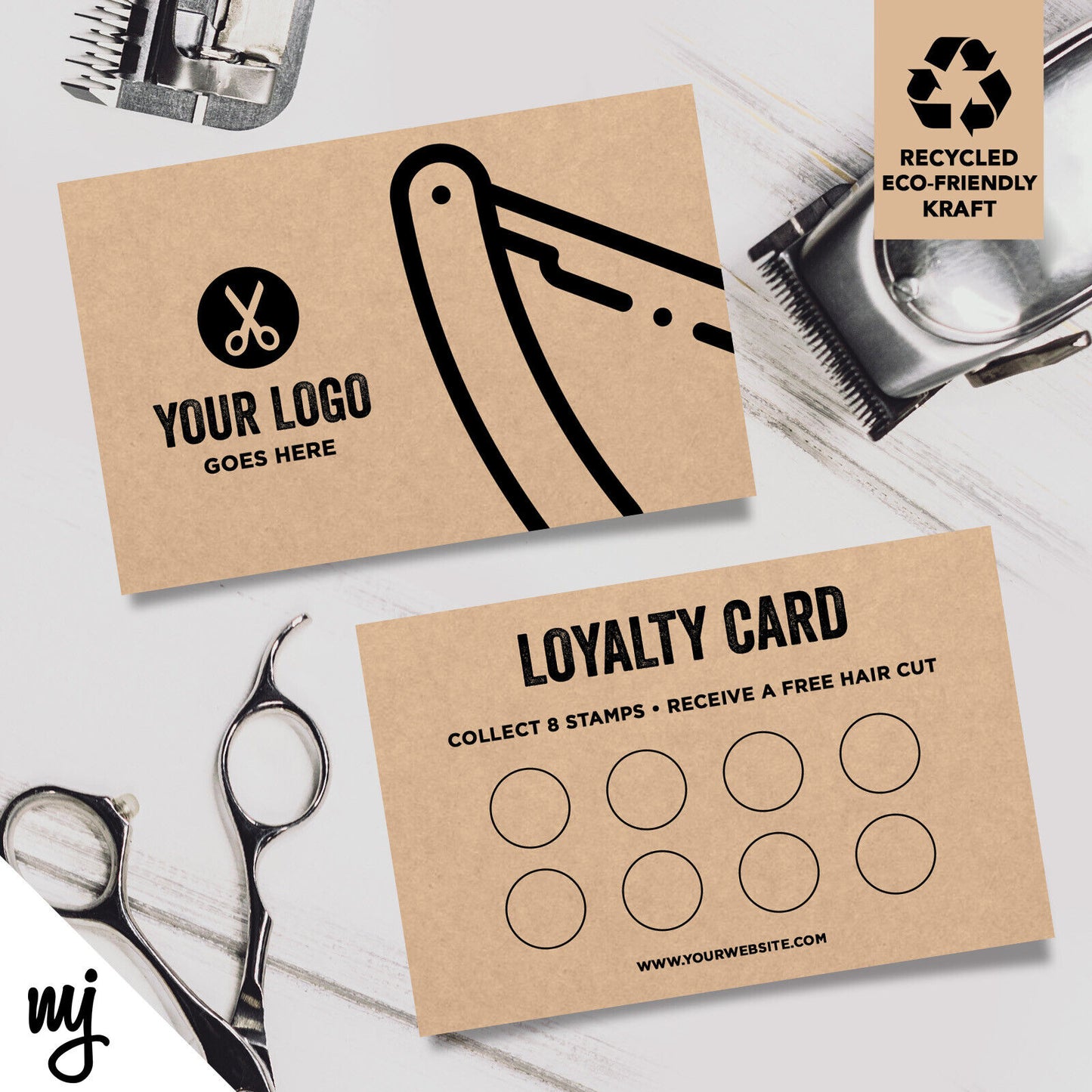 Kraft Loyalty Cards Eco Recyclable | Barber Hairdresser Grooming Men Man 02