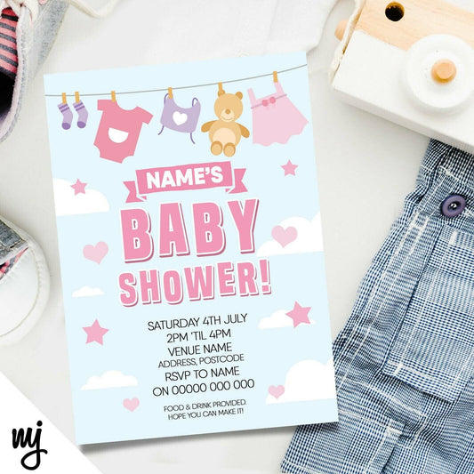 Personalised Baby Shower / Gender Reveal Party Invitations | Cute Pink Design