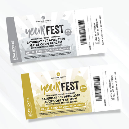 Personalised Festival Vip Ticket Style Party Invitations | Perforated Stubs