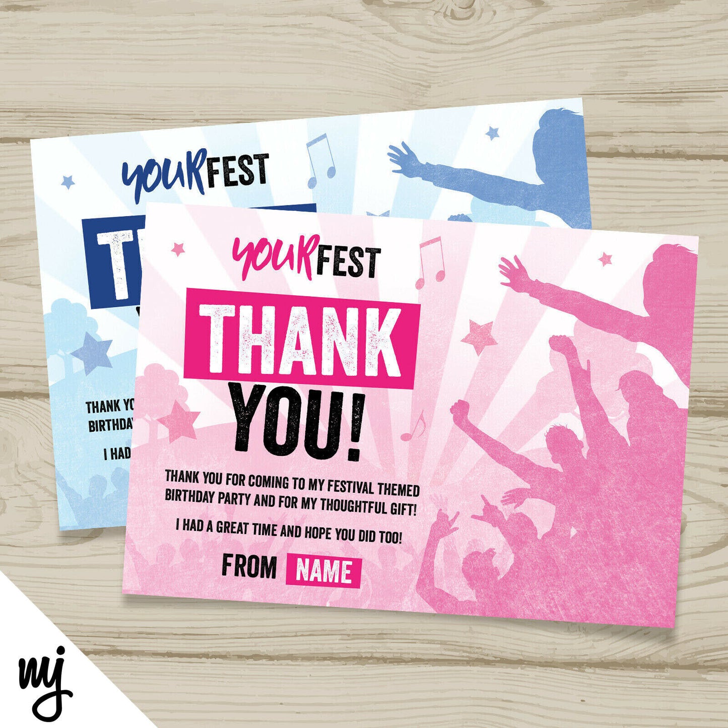 Personalised Festival Style Thank You Card Notes/invitations | Any Colour!