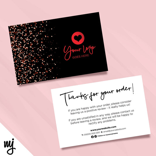 Custom Printed Ebay/etsy Thank You Cards | Black Red Glitter Style Design