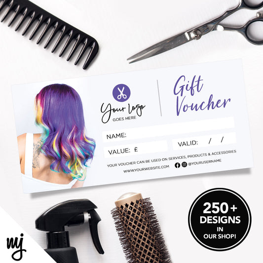 Custom Printed Business Gift Vouchers | Salon Hair Hairdresser Purple 11