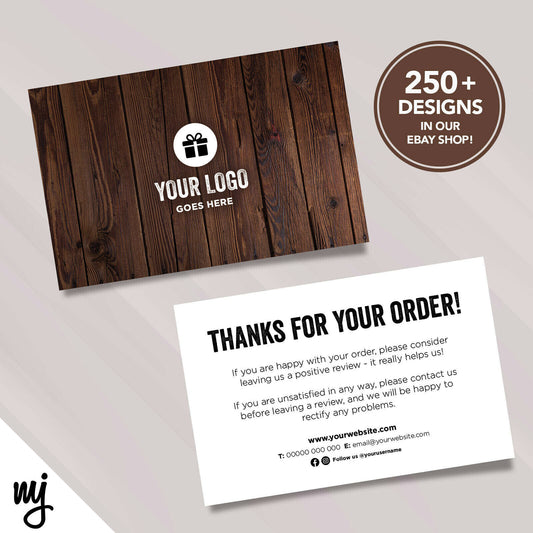 Custom Printed Ebay/etsy Thank You Cards | Brown Wood Style Abstract Design 02