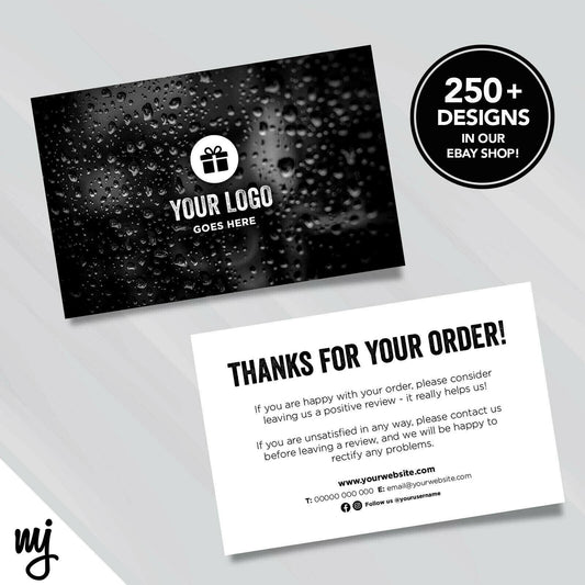 Custom Printed Ebay/etsy Thank You Cards | Black Water Drops Abstract Design 04