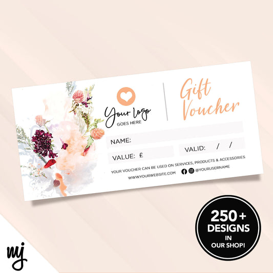 Custom Printed Business Gift Vouchers | Floral Peach Orange Feminine Flower 04