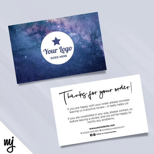 Custom Printed Ebay/etsy Thank You Cards | Space Stars Sky Blue Purple Sparkle