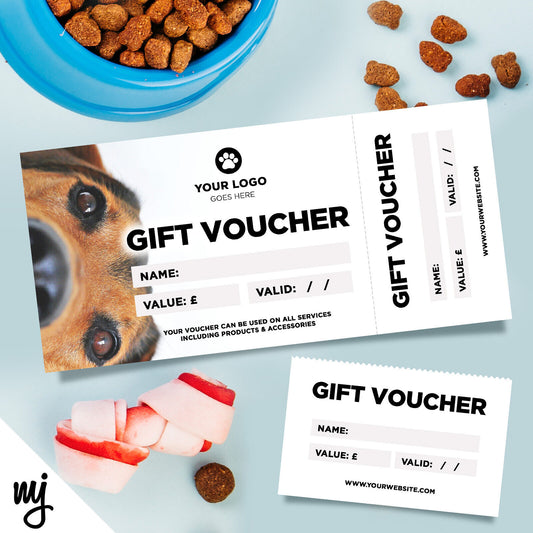 Custom Printed Gift Vouchers | Perforated | Dog Walking Sitter Pet Shop Supplies