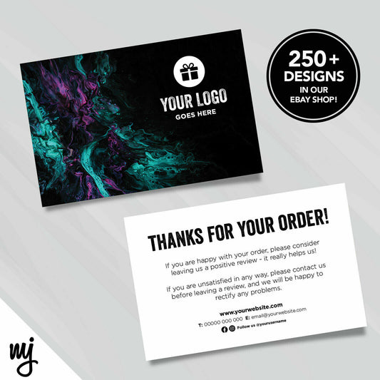 Custom Printed Ebay/etsy Thank You Cards | Black Blue Smoke Abstract Design 05