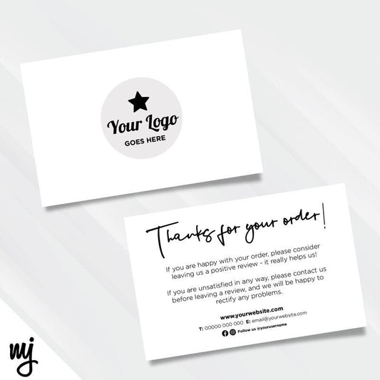 Custom Printed Ebay/etsy Thank You Cards | Plain White Design | Add Your Logo