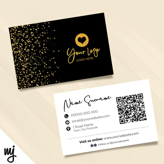 Custom Business Card Printing | Black Gold Glitter Style Modern Design