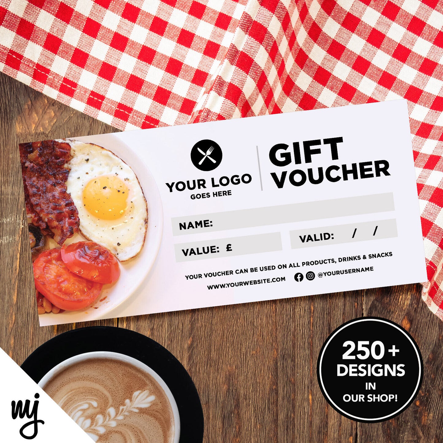 Custom Printed Business Gift Vouchers | Cafe Breakfast Greasy Spoon Fry Up