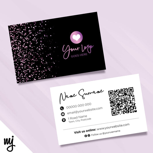 Custom Business Card Printing | Black Purple Glitter Style Modern Design