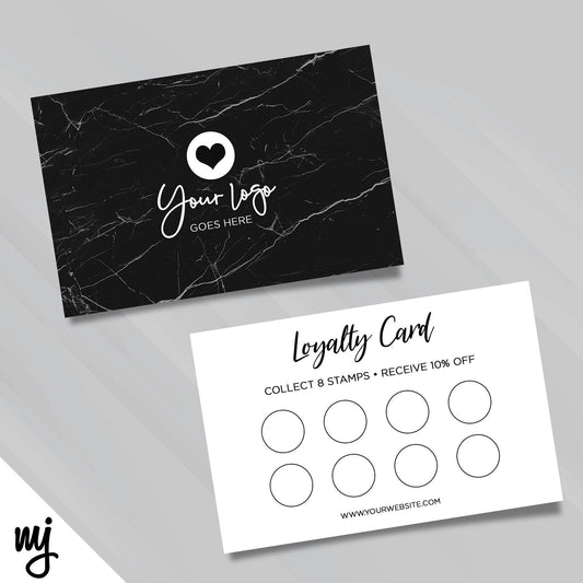 Custom Loyalty Card Printing | Black Marble White Generic Modern Design