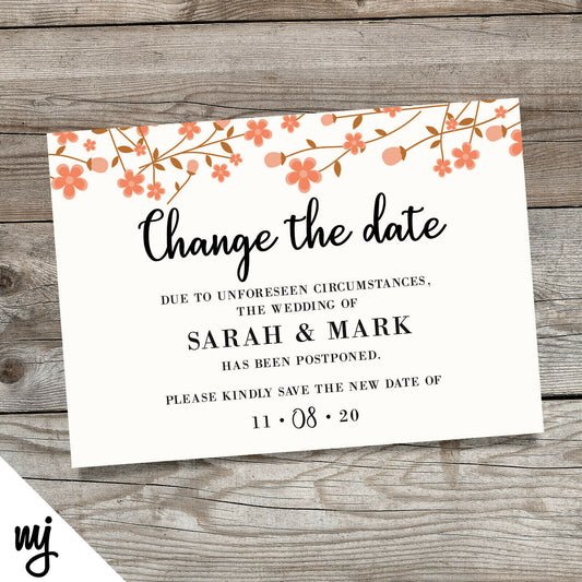 Personalised Wedding Change The Date Postponed Cards | Orange Summer Flowers 5