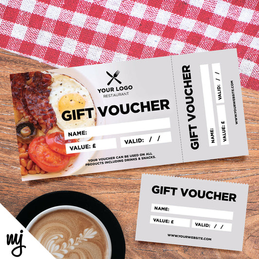 Custom Printed Gift Vouchers | Perforated | Cafe Breakfast Greasy Spoon Fry Up