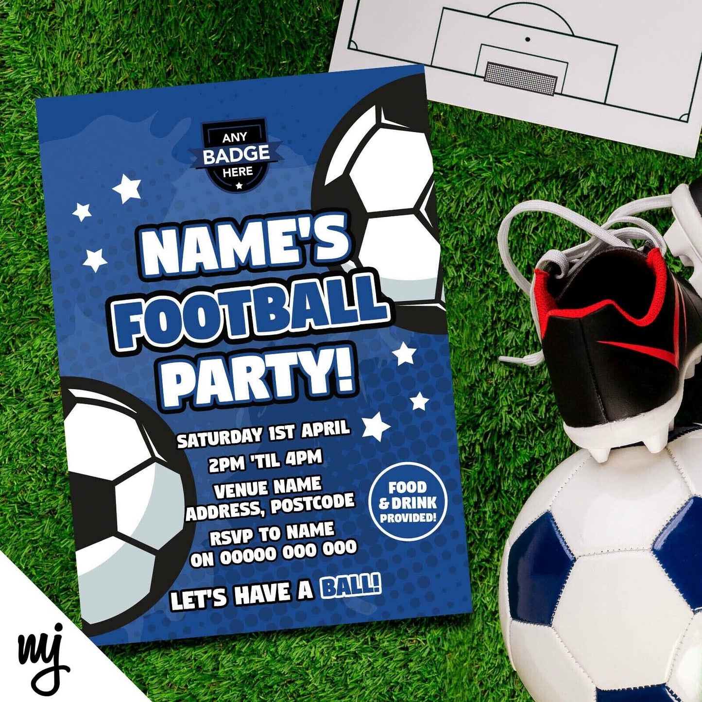 Personalised Blue Football Team Style Party Invitations & Thank You Cards