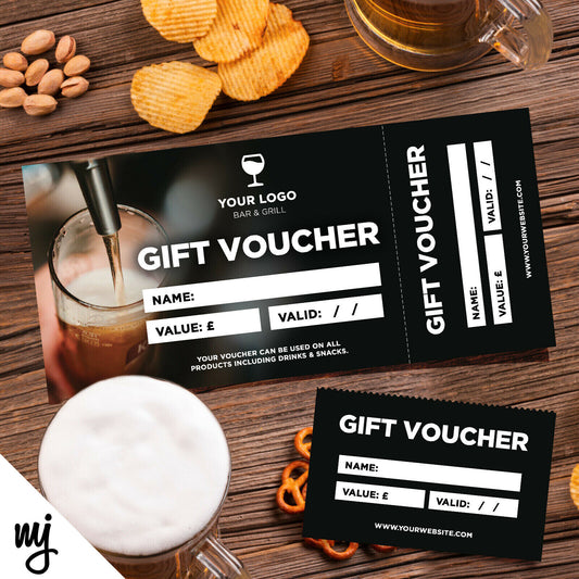 Custom Printed Gift Vouchers | Perforated | Bar Restaurant Pub Beer Wine Snacks