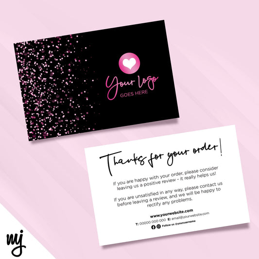 Custom Printed Ebay/etsy Thank You Cards | Black Hot Pink Glitter Style Design