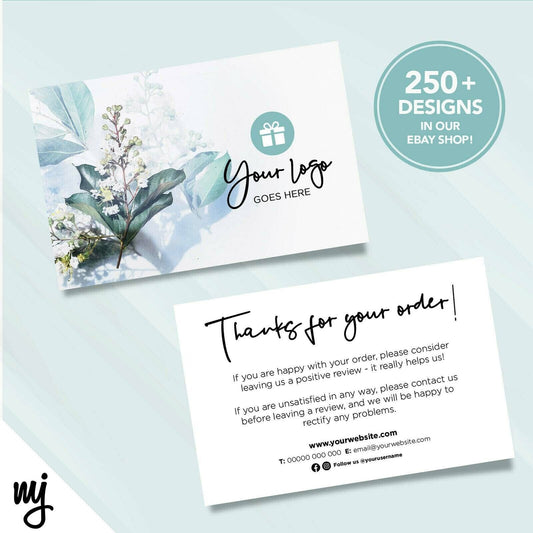 Custom Printed Ebay/etsy Thank You Cards | Blue Feminine Floral Flowers 06