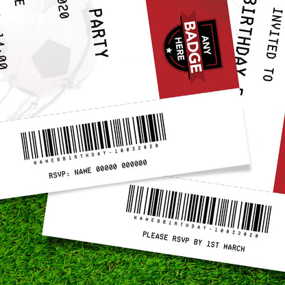 Personalised Red & Black Football Ticket Style Invitations | Kids/adults