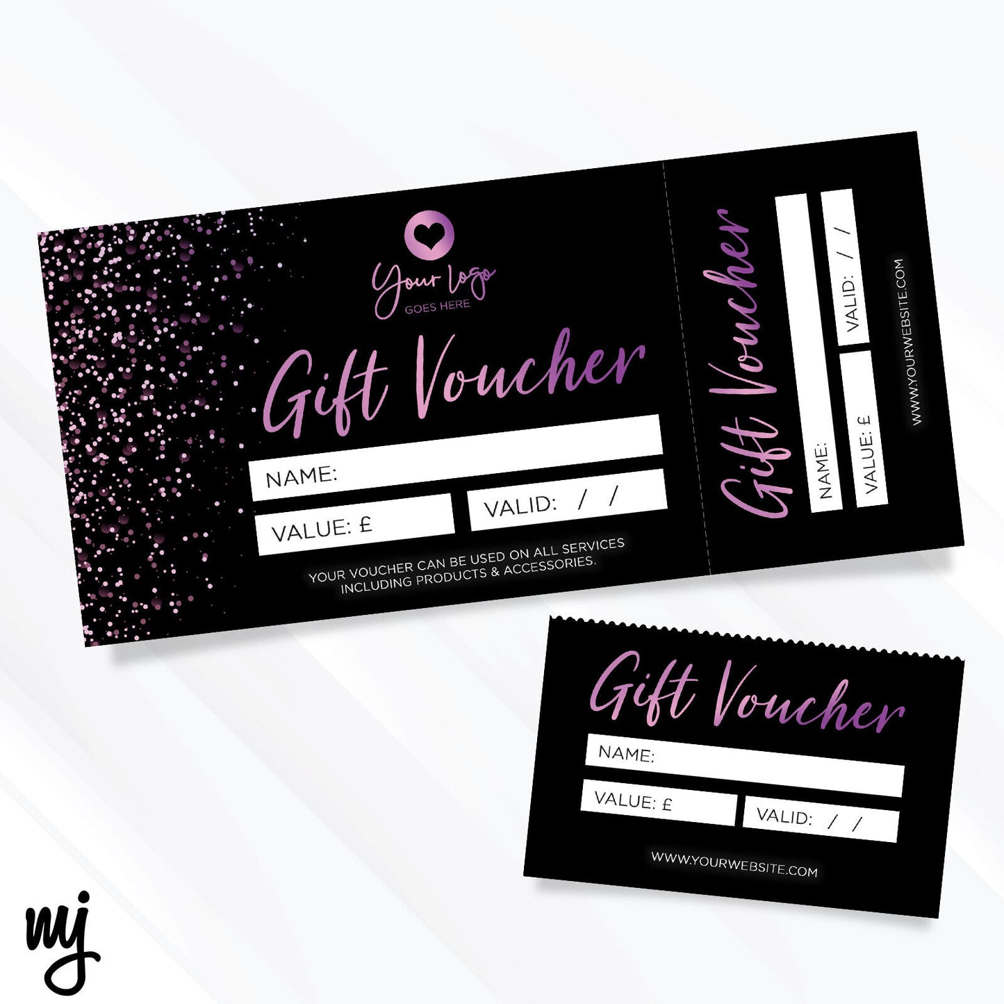 Custom Printed Gift Vouchers | Perforated | Black Purple Glitter Style Design