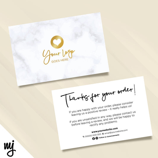 Custom Printed Ebay/etsy Thank You Cards | Marble Gold Modern Generic Style