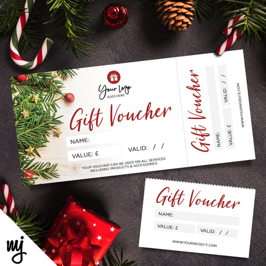 Custom Printed Gift Vouchers | Perforated | Christmas Holidays Pine Holly 06