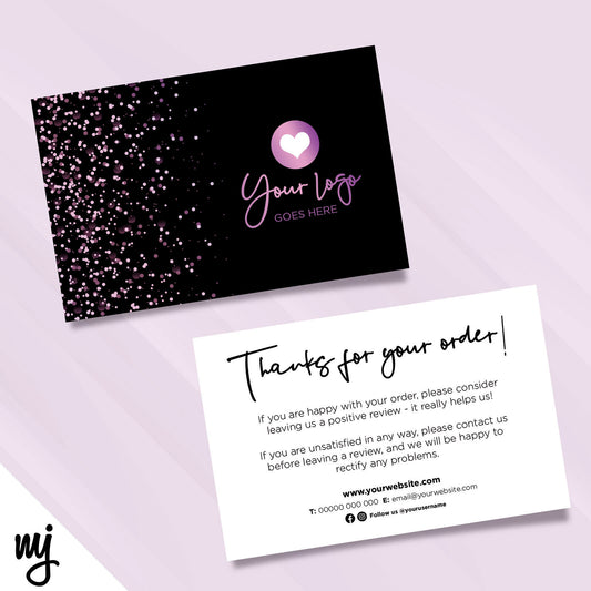 Custom Printed Ebay/etsy Thank You Cards | Black Purple Glitter Style Design