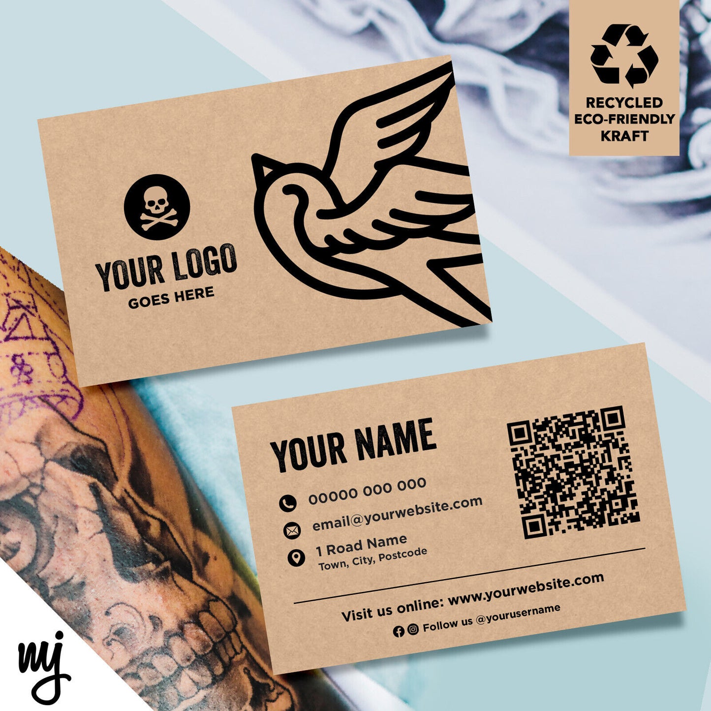 Kraft Business Cards Eco Recyclable | Tattoo Artist Shop Studio Ink Tat 01