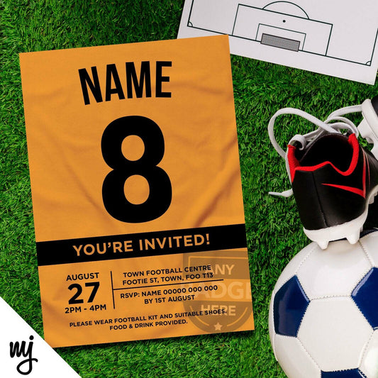 Personalised Orange Football Shirt Style Party Invitations | Any Colours!