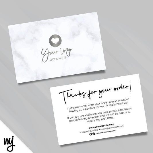 Custom Printed Ebay/etsy Thank You Cards | Marble Silver Modern Generic Style